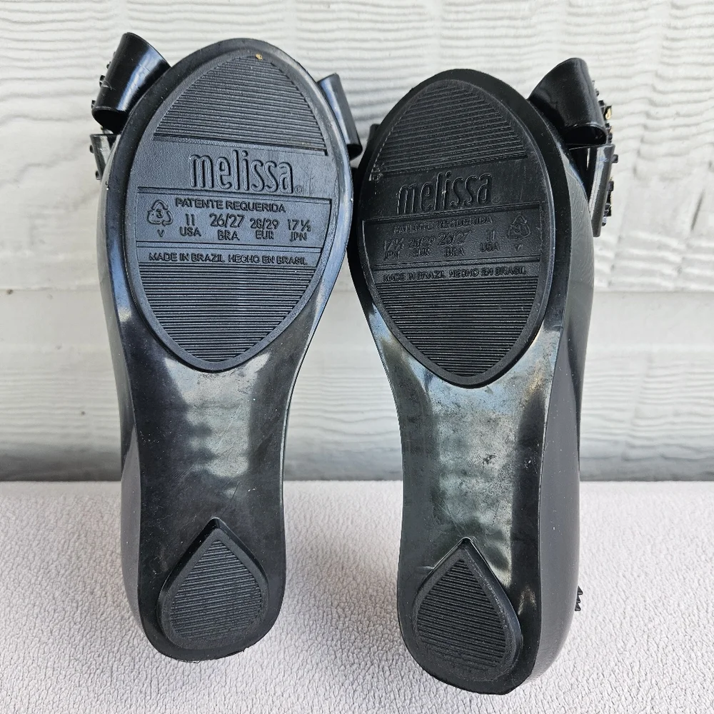 Melissa Mini Mel Ultragirl Sweet XVI Black Gold Jelly Flat Bow Girl SZ 11 Formal